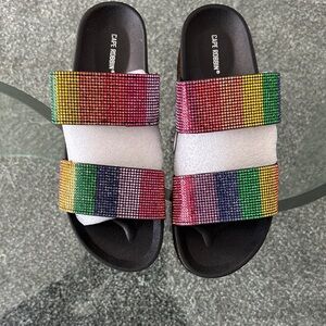 Cape Robbin Rainbow Rhinestone Slide Sandals